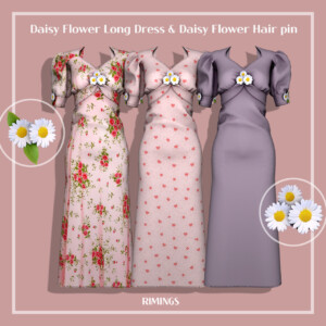 Daisy Flower Long Dress & Flower Hair pin at RIMINGs