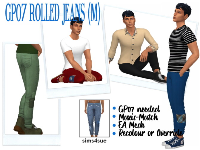 Sims 4 GP07 ROLLED JEANS (M) at Sims4Sue