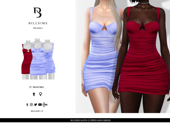 Sims 4 Ruched Satin Cupped Mini Dress by Bill Sims at TSR