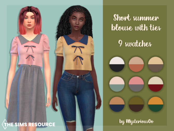 Sims 4 Short summer blouse with ties by MysteriousOo at TSR