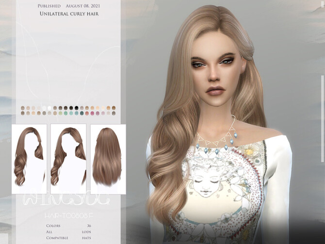 Sims 4 WINGS TO0808 Unilateral curly hair by wingssims at TSR