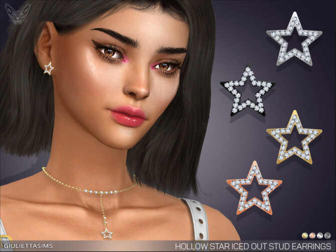 Sims 4 Hollow Star Iced Out Stud Earrings by feyona at TSR