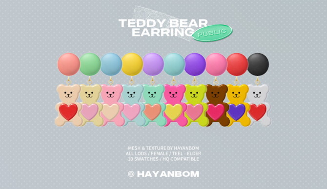 Sims 4 TEDDY BEAR EARRINGS at Hayanbom