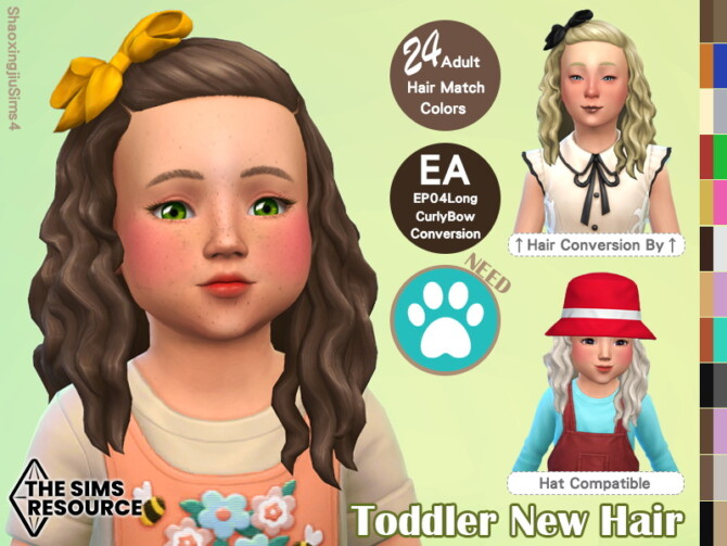 Sims 4 Toddler EP04 Long Curly Bow Hair by jeisse197 at TSR