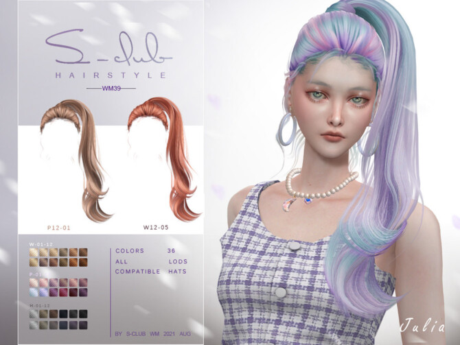 Sims 4 Ponytail hairstyle Julia by S Club at TSR