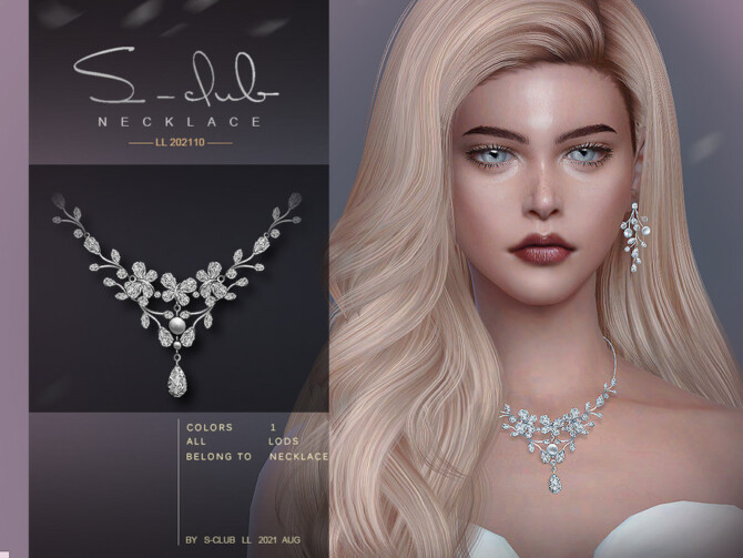 Sims 4 Diamond flower necklace by S Club at TSR