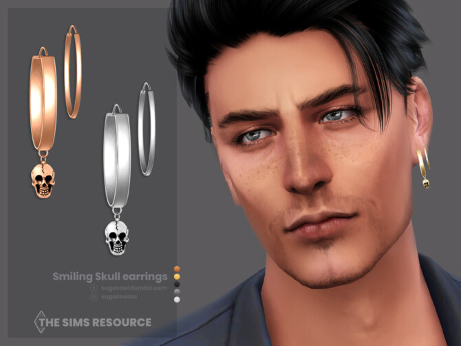 Sims 4 Smiling Skull earrings left by sugar owl at TSR
