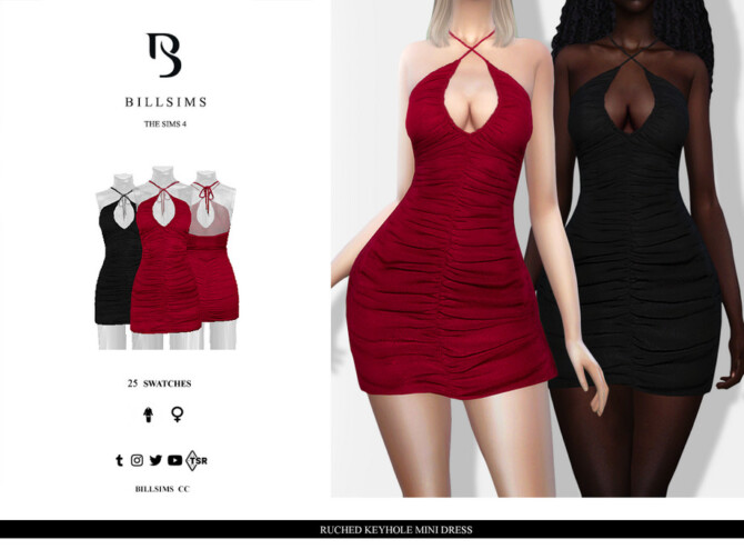 Sims 4 Ruched Keyhole Mini Dress by Bill Sims at TSR
