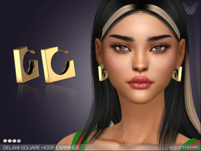 Sims 4 Delani Square Hoop Earrings by feyona at TSR