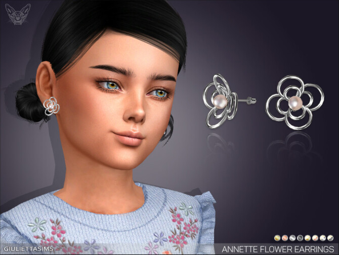Sims 4 Annette Flower Pearl Earrings For Kids by feyona at TSR