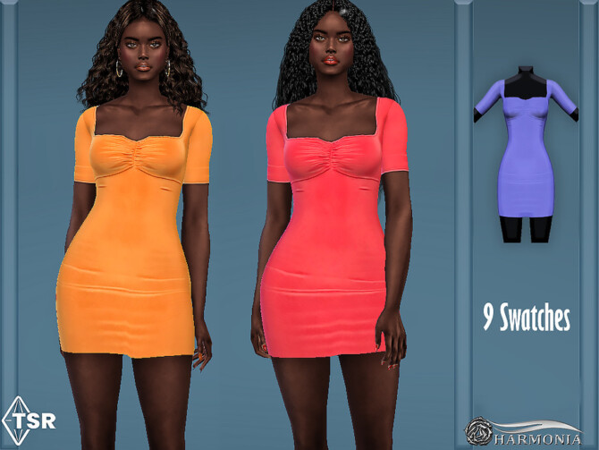 Sims 4 Slinky Ruched Bust Short Sleeve Dress by Harmonia at TSR