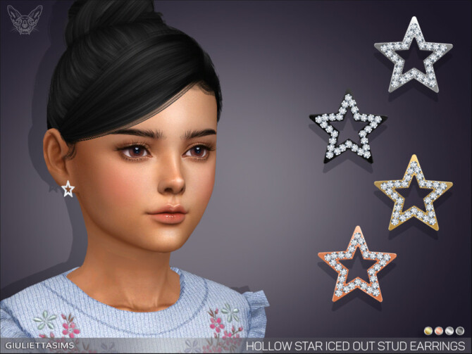 Sims 4 Hollow Star Iced Out Stud Earrings For Kids by feyona at TSR