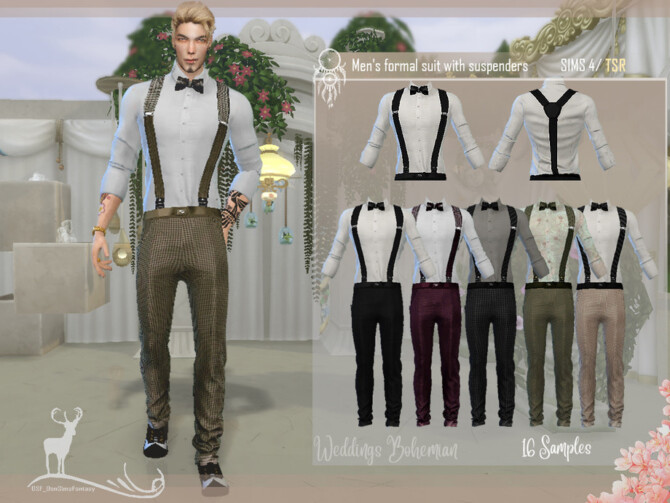 Sims 4 Mens formal suit with suspenders by DanSimsFantasy at TSR