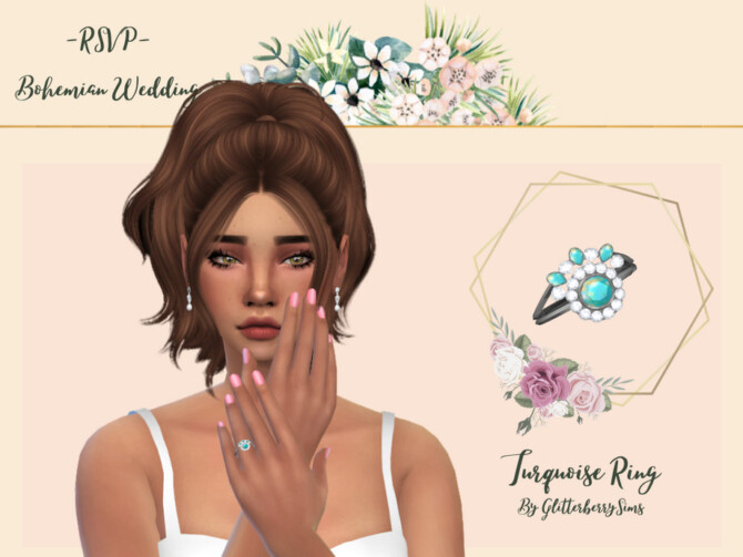 Sims 4 Bohemian Wedding Turquoise Ring by Glitterberryfly at TSR