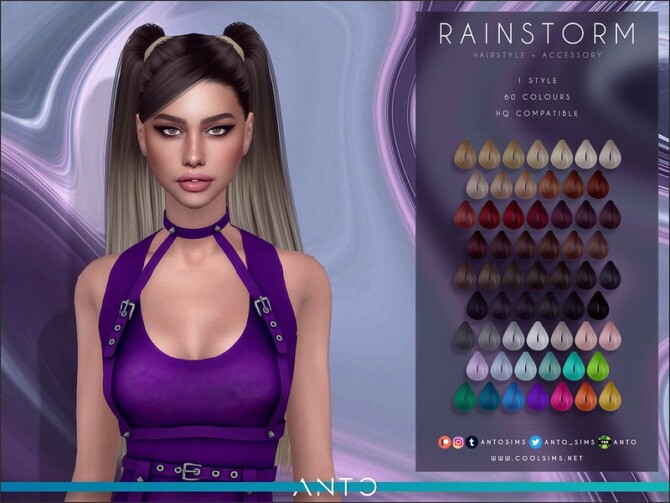 Sims 4 Rainstorm hair by Anto at TSR