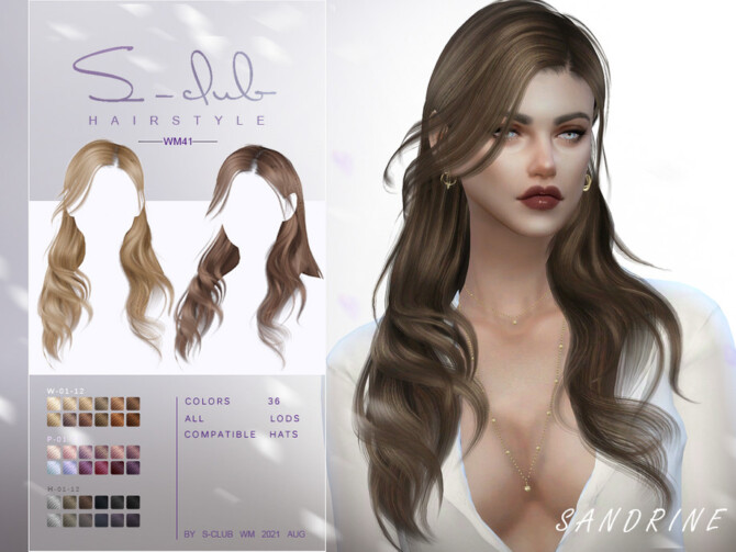 Sims 4 Medium length wavy hair (Sandrine) by S Club at TSR