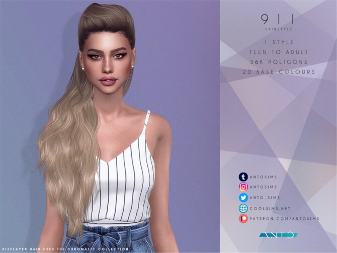 Sims 4 911 hair by Anto at TSR