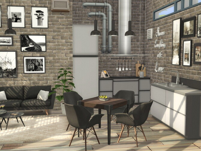 Sims 4 Living / Dining and Kitchen Room Manhatten by Flubs79 at TSR