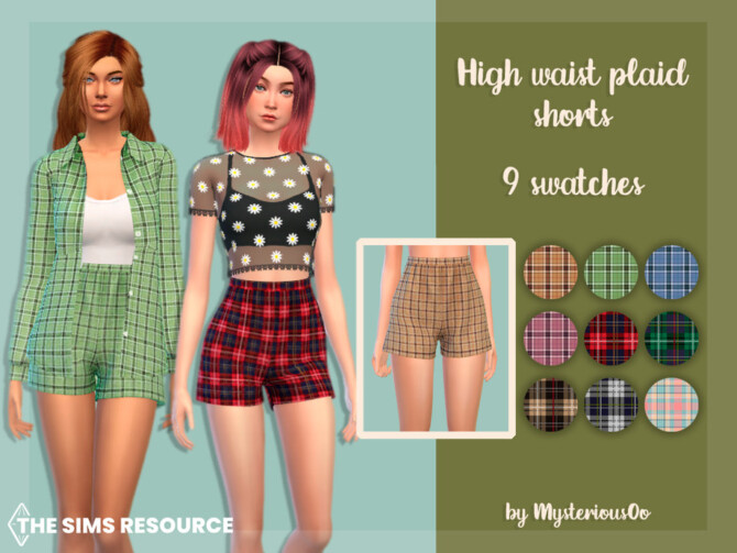 Sims 4 High waist plaid shorts by MysteriousOo at TSR