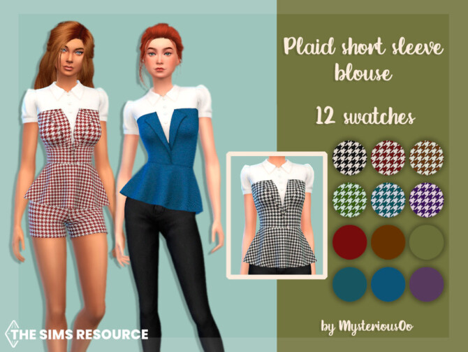 Sims 4 Plaid short sleeve blouse by MysteriousOo at TSR