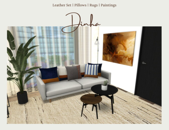 Sims 4 Leather Set: Pillows | Rugs | Paintings at Dinha Gamer