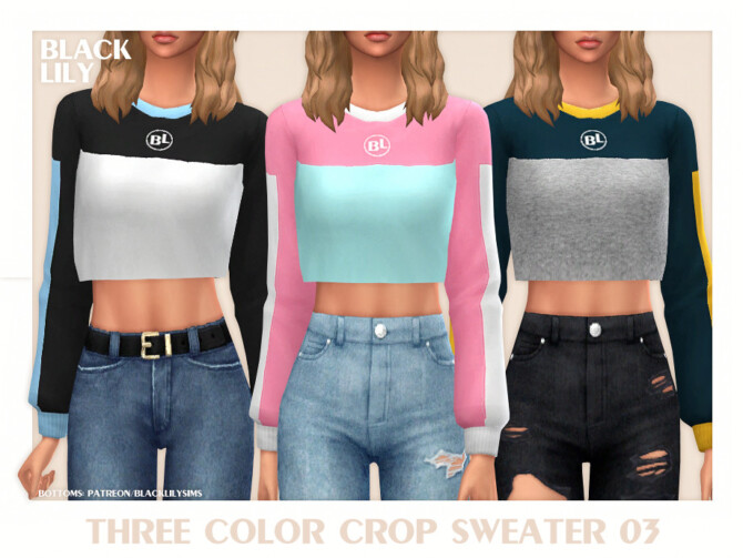 Sims 4 Three Color Crop Sweater 03 by Black Lily at TSR