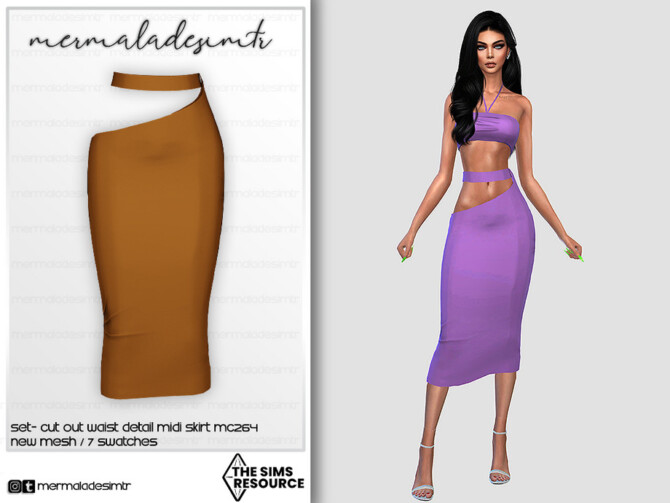 Sims 4 Set Cut Out Waist Detail Midi Skirt MC264 by mermaladesimtr at TSR