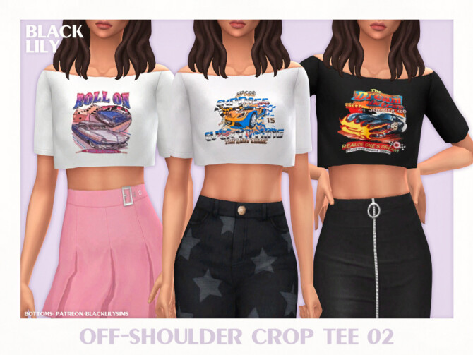 Sims 4 Off Shoulder Crop Tee 02 by Black Lily at TSR