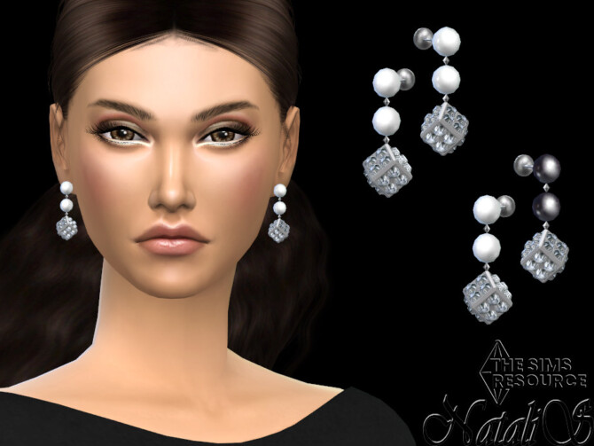 Sims 4 Cube pave beaded drop earrings by NataliS at TSR