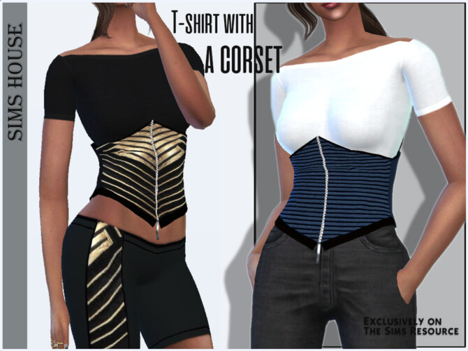 Sims 4 T shirt with a corset by Sims House at TSR
