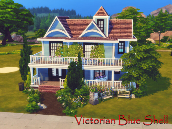 Sims 4 Victorian Blue Shell House by GenkaiHaretsu at TSR
