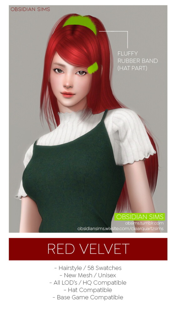 Sims 4 RED VELVET HAIRSTYLE at Obsidian Sims
