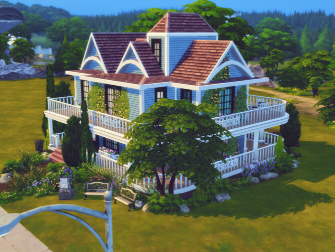 Sims 4 Victorian Blue Shell House by GenkaiHaretsu at TSR