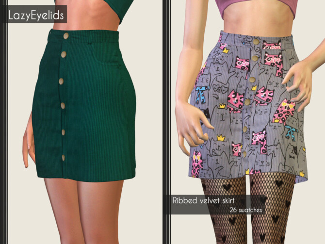 Sims 4 V neck braids knitting sweater + Ribbed velvet skirt at LazyEyelids