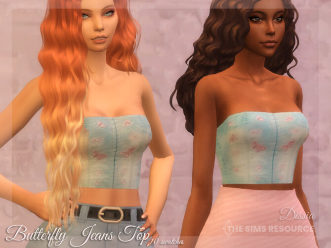 Sims 4 Butterfly Jeans Top by Dissia at TSR