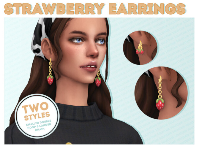 Sims 4 Strawberry Earrings (set) by Solistair at TSR