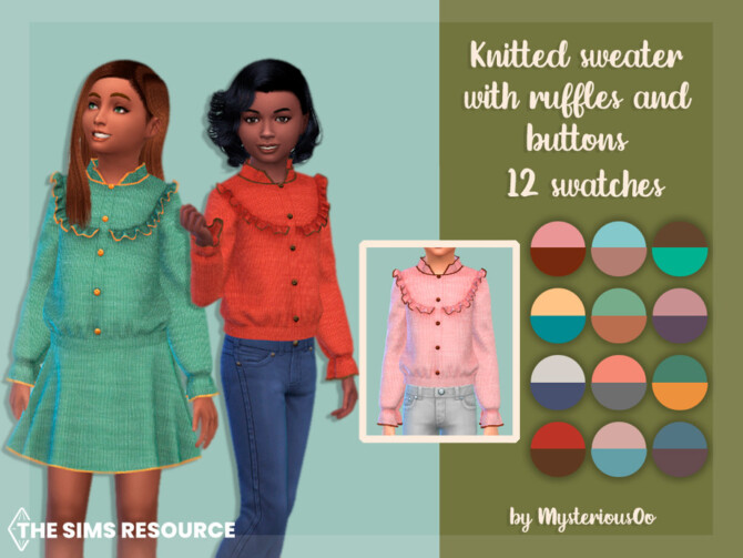 Sims 4 Knitted sweater with ruffles and buttons by MysteriousOo at TSR