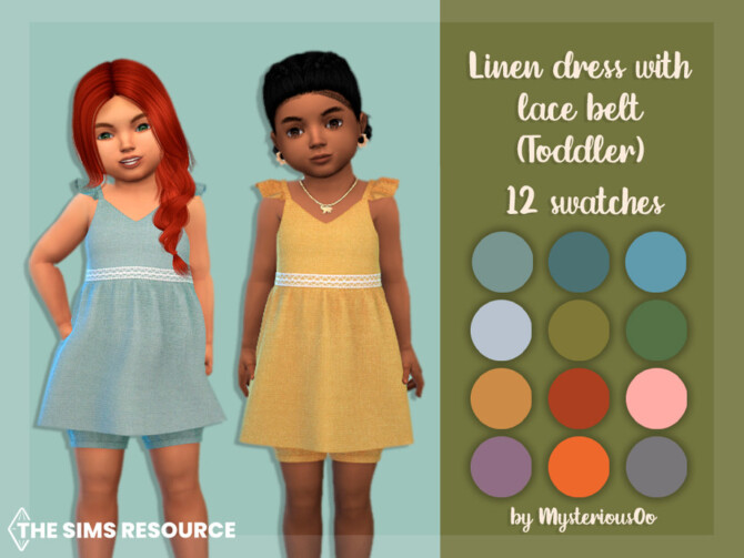 Sims 4 Linen dress with lace belt Toddler by MysteriousOo at TSR