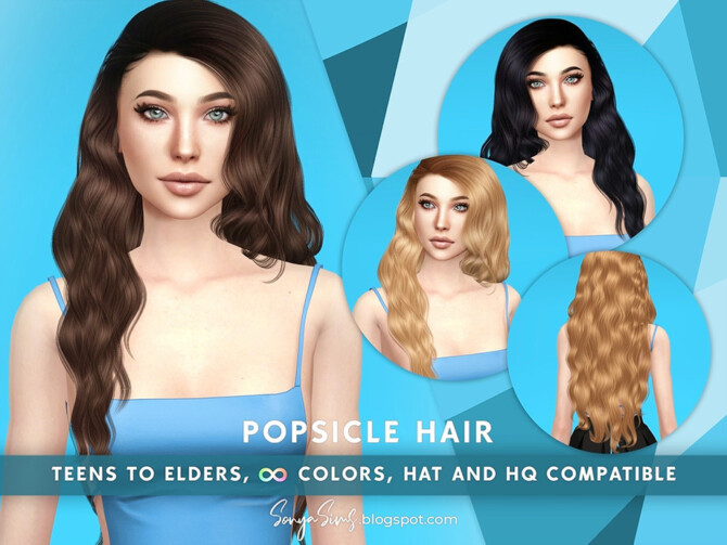 Sims 4 Popsicle long wavy hair (side) by SonyaSimsCC at TSR