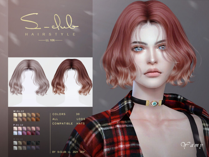 Sims 4 Short curl hair (Yamy) by S Club LL at TSR