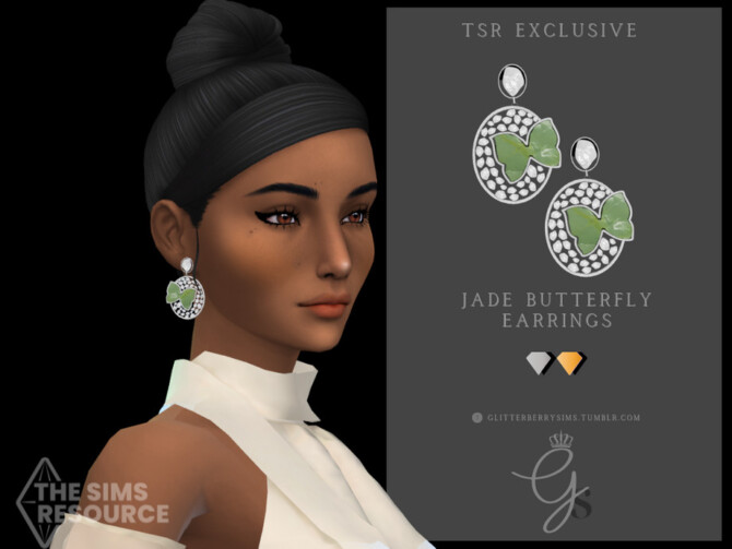 Sims 4 Jade Butterfly Earrings by Glitterberryfly at TSR