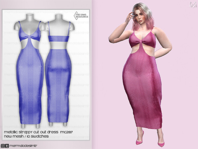 Sims 4 Metallic Strappy Cut Out Dress MC287 by mermaladesimtr at TSR