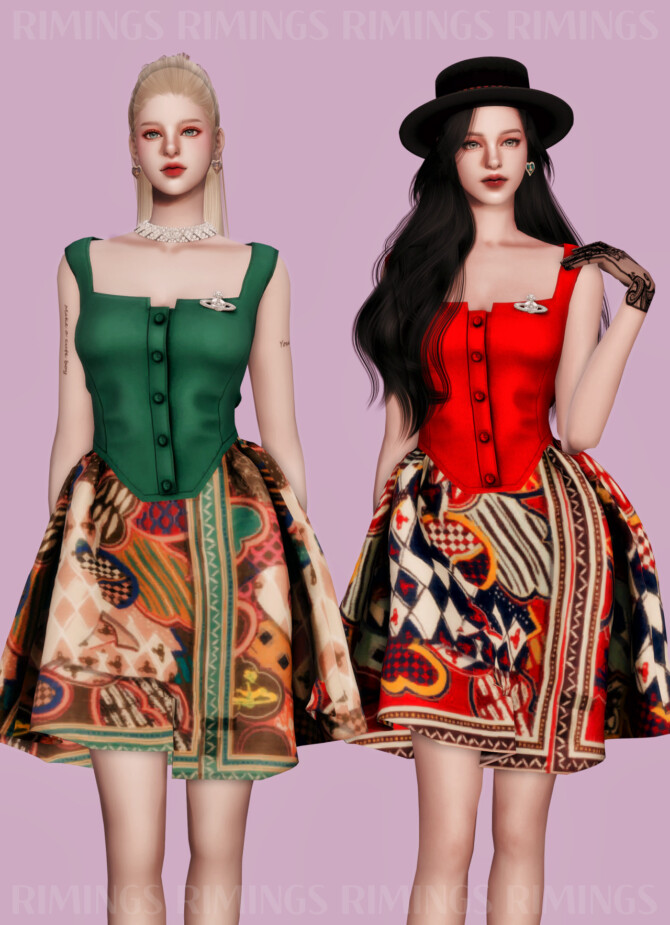 Sims 4 Brooch & Ruffle Dress at RIMINGs