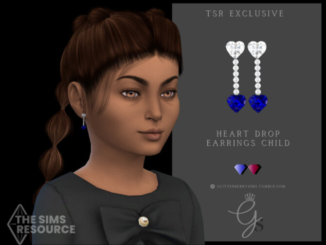 Sims 4 Heart Drop Earrings Child by Glitterberryfly at TSR