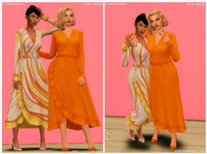 Sims 4 KATE wrapped dress with ruffles at Candy Sims 4