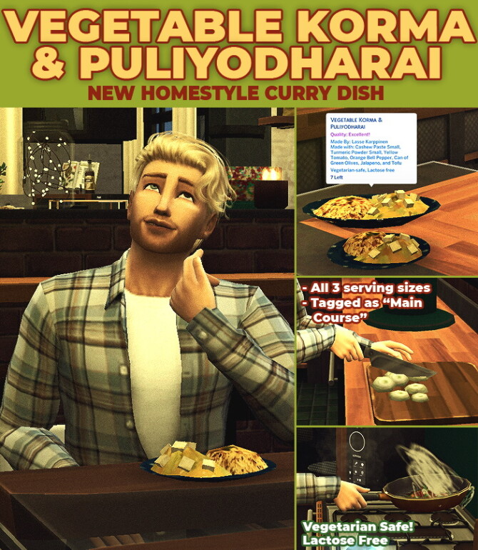 Sims 4 Vegetable Korma & Puliyodharai Custom Recipe at Mod The Sims 4