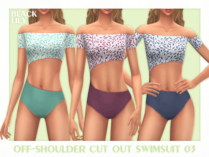 Sims 4 Off Shoulder Cut Out Swimsuit 03 by Black Lily at TSR