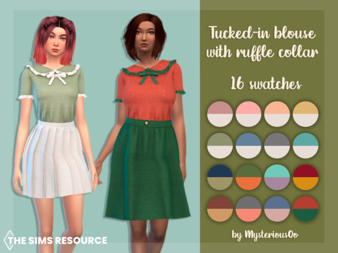 Sims 4 Tucked in blouse with ruffle collar by MysteriousOo at TSR