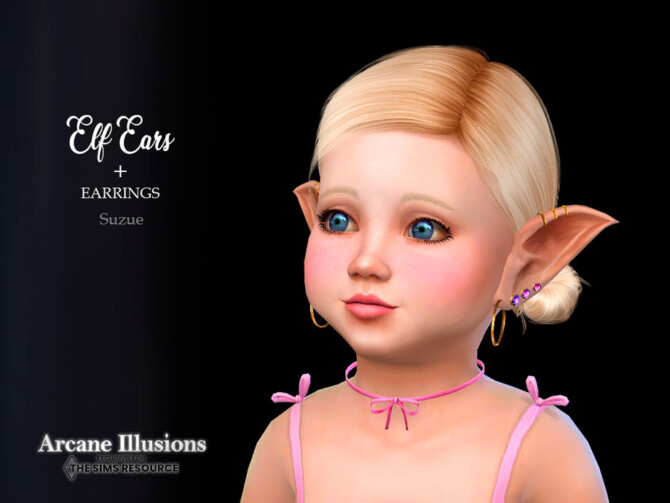 Sims 4 Arcane Illusions Elf Ears + Earrings Toddler by Suzue at TSR