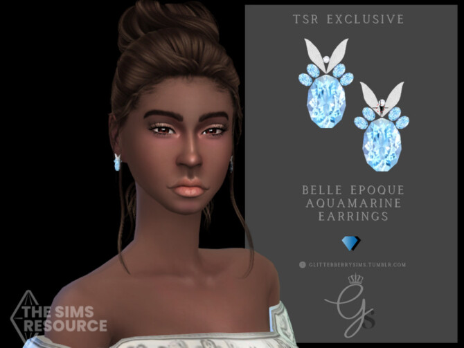 Sims 4 Belle Epoque Aquamarine Earrings by Glitterberryfly at TSR